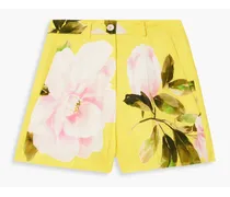 Floral-print cotton and silk-blend shorts - Yellow