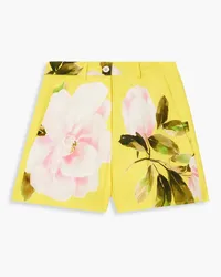 Valentino Garavani Floral-print cotton and silk-blend shorts - Yellow Yellow