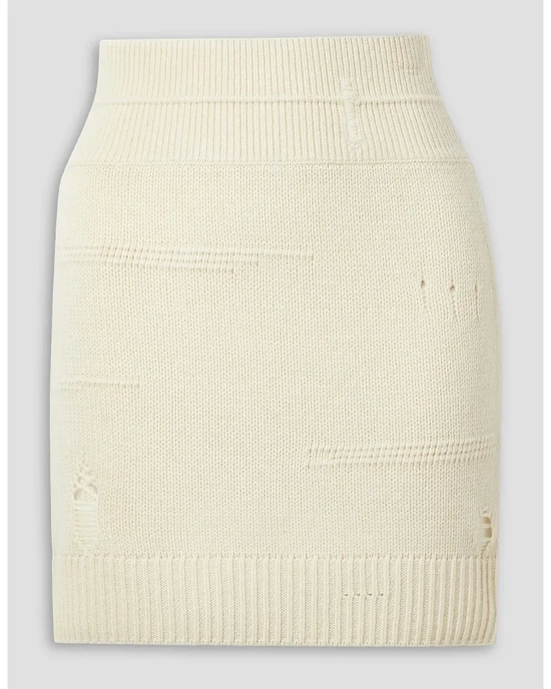 Helmut Lang Distressed wool-blend mini skirt - White White