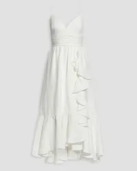 THEIA Wrap-effect tiered ruffled jacquard midi dress - White White