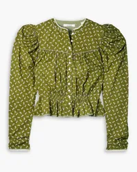 DÔEN Amelia floral-print gathered cotton-poplin shirt - Green Green