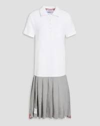 Thom Browne Pleated two-tone cotton-piqué dress - White White