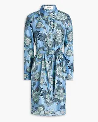 Diane von Furstenberg Prita belted printed silk-twill mini shirt dress - Blue Blue