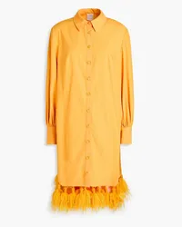 Huishan Zhang Ibiza feather-embellished poplin shirt dress - Yellow Yellow