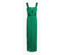 Cutout fringed ponte gown - Green