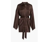 Scottie stretch-silk satin mini shirt dress - Brown