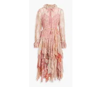 Ruffled floral-print silk-georgette midi dress - Pink
