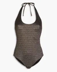 Lisa Marie Fernandez Cotton-blend lamé halterneck swimsuit - Metallic Metallic