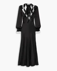 Rodarte Ruffled lace-trimmed silk-satin maxi dress - Black Black