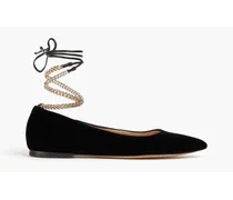 Angie chain-embellished velvet point-toe flats - Black