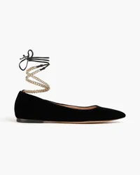 Gianvito Rossi Angie chain-embellished velvet point-toe flats - Black Black