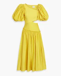 Aje. Cutout linen-blend midi dress - Yellow Yellow