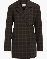 Ganni Checked woven wrap blazer - Brown Brown