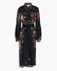 Camilla Crystal-embellished printed silk-twill midi shirt dress - Black Black