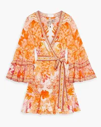 Camilla Crystal-embellished printed silk crepe de chine mini wrap dress - Orange Orange