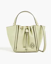 Tory Burch McGraw pebbled-leather and suede tote - Green Green