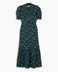 Cefinn Hermione tiered ruffled floral-print crepe midi dress - Blue Blue