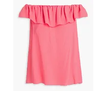 Off-the-shoulder ruffled crepe top - Pink