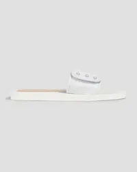 Stuart Weitzman Embellished leather-trimmed tweed slides - White White