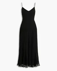 Valentino Garavani Pleated corded lace-paneled cotton-blend crepe midi dress - Black Black