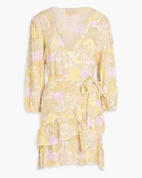 Melissa Odabash Ruffled floral-print mousseline mini wrap dress - Yellow Yellow