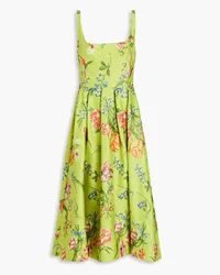 Marchesa Embroidered duchesse-satin midi dress - Green Green