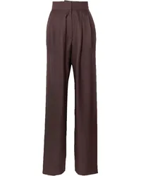 TOVE Remi pleated silk-satin straight-leg pants - Brown Brown