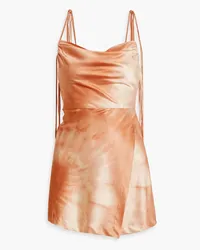 Retrofête Ariella draped tie-dyed silk-blend satin mini dress - Orange Orange