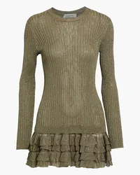 Valentino Garavani Ruffled metallic ribbed-knit sweater - Green Green