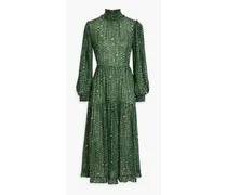 Amelia tiered polka-dot gauze midi dress - Green