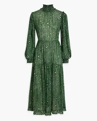 Iris & Ink Amelia tiered polka-dot gauze midi dress - Green Green