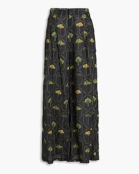 AGUA BENDITA Printed linen wide-leg pants - Black Black