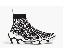 Leopard-prit stretch-knit high-top sneakers - Black