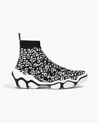 RED Valentino Leopard-prit stretch-knit high-top sneakers - Black Black