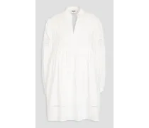 Lattice-trimmed cotton-poplin mini dress - White