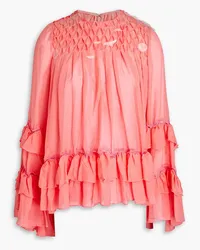 Huishan Zhang Tiered sequin-embellished silk-voile blouse - Orange Orange