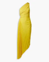 A.L.C. Delfina asymmetric one-shoulder cutout plissé-chiffon midi dress - Yellow Yellow