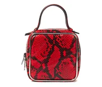 Halo Square snake-effect leather tote - Red