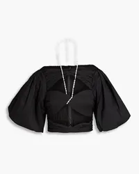 Rachel Gilbert Dahli cropped cutout crystal-embellished taffeta top - Black Black