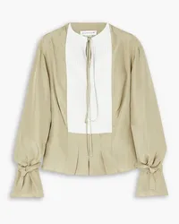 Victoria Beckham Two-tone pintucked metallic silk blouse - Green Green