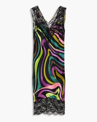 Emilio Pucci Lace-trimmed printed satin midi dress - Black Black