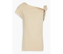 One-shoulder draped knitted top - Neutral