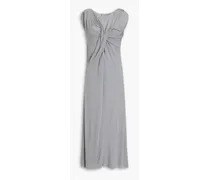 Twisted draped cupro-blend stretch-jersey midi dress - Gray
