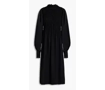 Shirred seersucker midi dress - Black