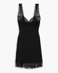 Proenza Schouler Fringed crochet-trimmed ribbed-knit mini dress - Black Black