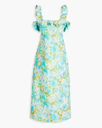 Zimmermann Ruffled floral-print linen midi dress - Blue Blue