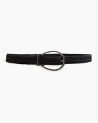 Brunello Cucinelli Bead-embellished leather-trimmed faux raffia belt - Black Black