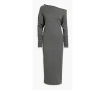 One-shoulder mélange cashmere-blend midi dress - Gray