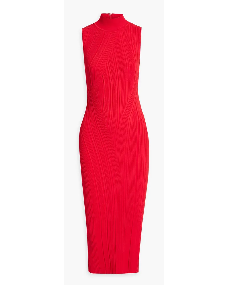 Hervé Léger Ribbed-knit midi dress - Red Red