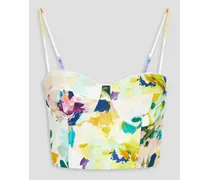 Cepia cropped printed linen bustier top - White